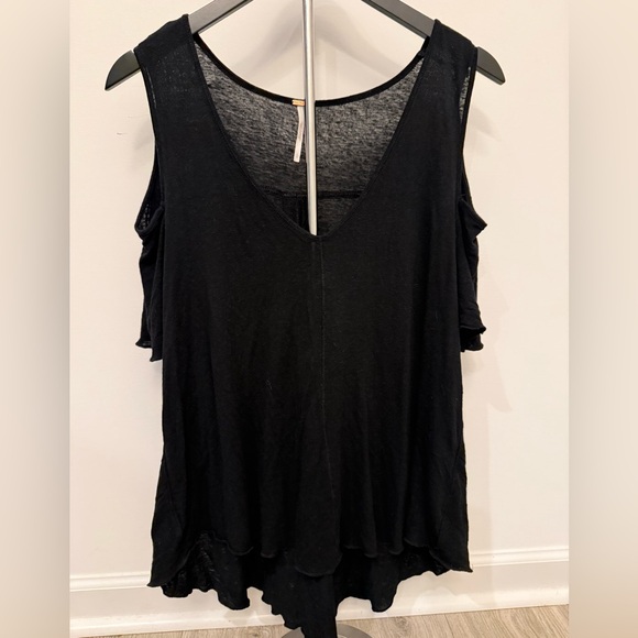 Free People Catalina Thermal Cold Shoulder Top Black Size L - Picture 1 of 5